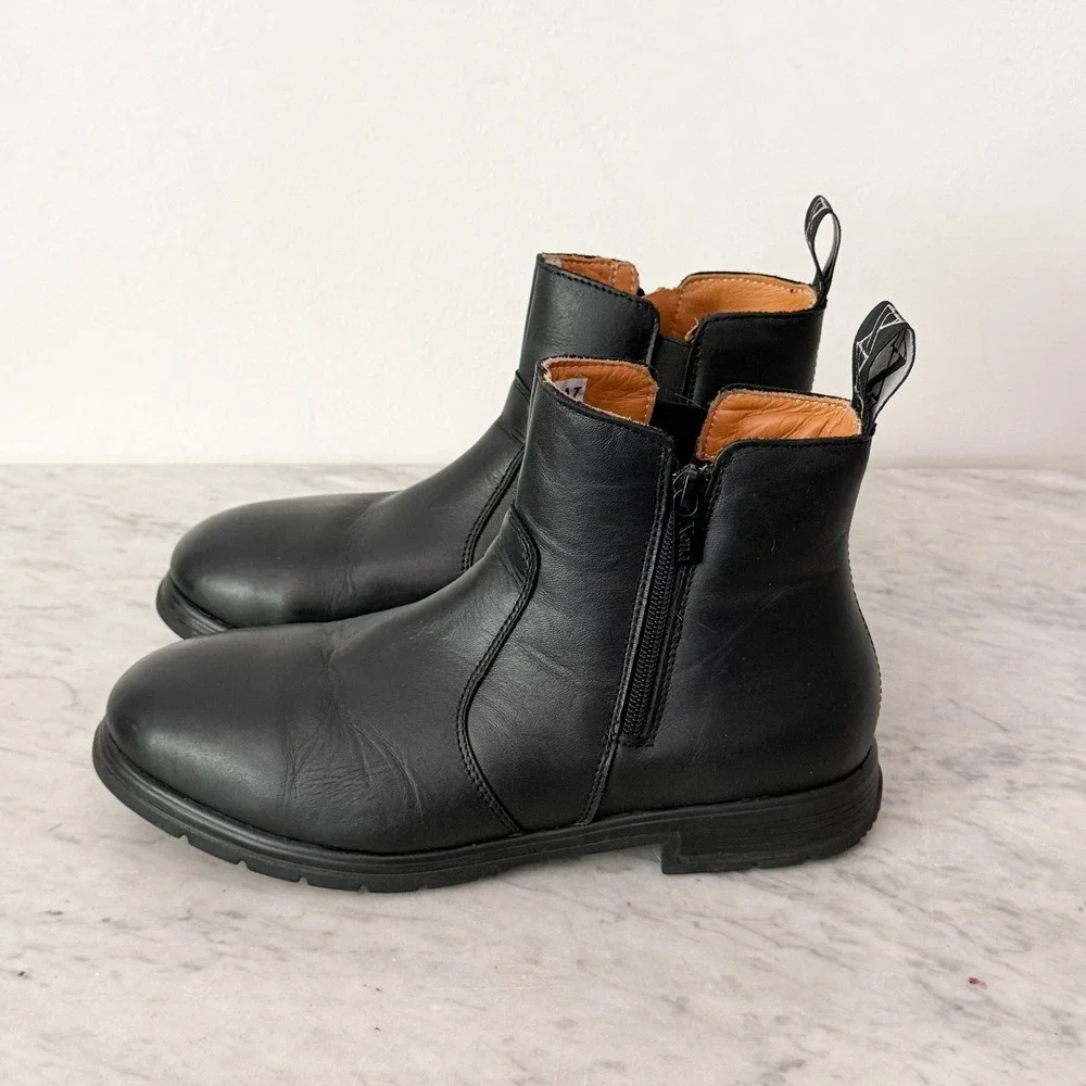Xena Omega Steel‎ Toe Work Boots 9 Wide Black Leather Side Zip Chelsea Utility